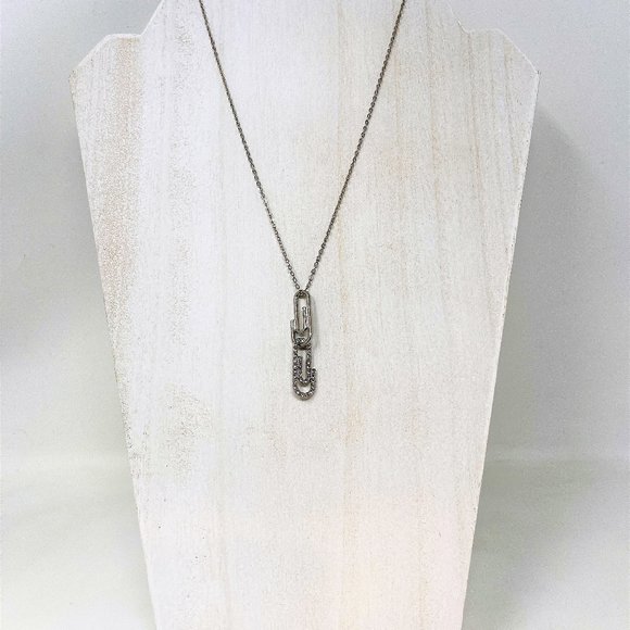Silver Adjustable 18"-20" Swarovski Crystal Unique Double Paper Clip Necklace - Picture 2 of 5
